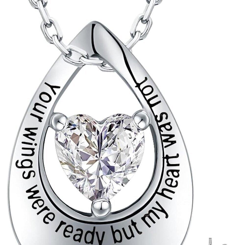 Cremation Jewelry Urn Necklace for Ashes - Sterling Silver Teardrop Heart Cubic